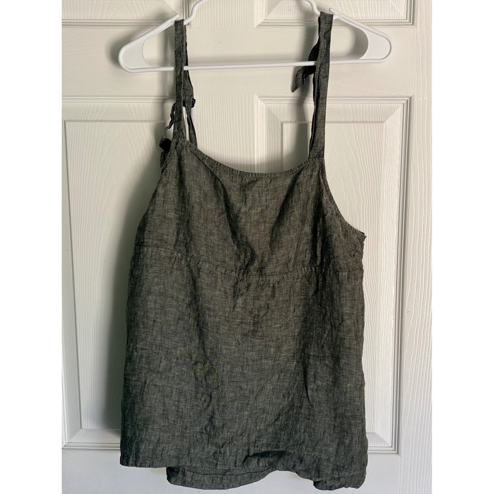 Athleta Voyager Tank XL Olive Green Linen Square Neck Sleeveless Top - Picture 3 of 6